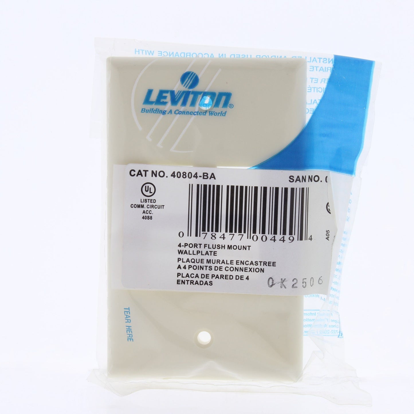 Leviton 40804-BA Ivory 1-Gang Flush Mount 4-Port Quickport Wallplate Covers