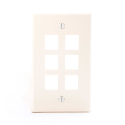 Leviton 40806-ACP Almond 1-Gang 6-Quickport Unbreakable Standard Wallplate Cover