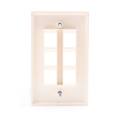 Leviton 40806-ACP Almond 1-Gang 6-Quickport Unbreakable Standard Wallplate Cover