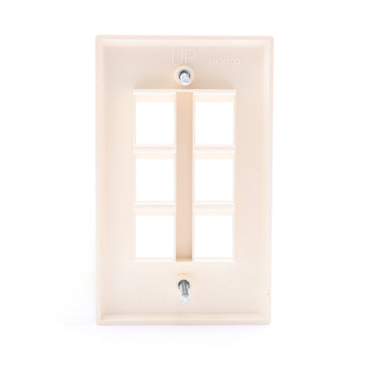 Leviton 40806-ACP Almond 1-Gang 6-Quickport Unbreakable Standard Wallplate Cover