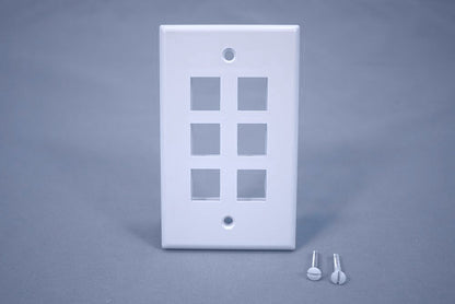 Leviton 40806-BW White 1-Gang Flush Mount Quickport 6-Port Wallplate Cover