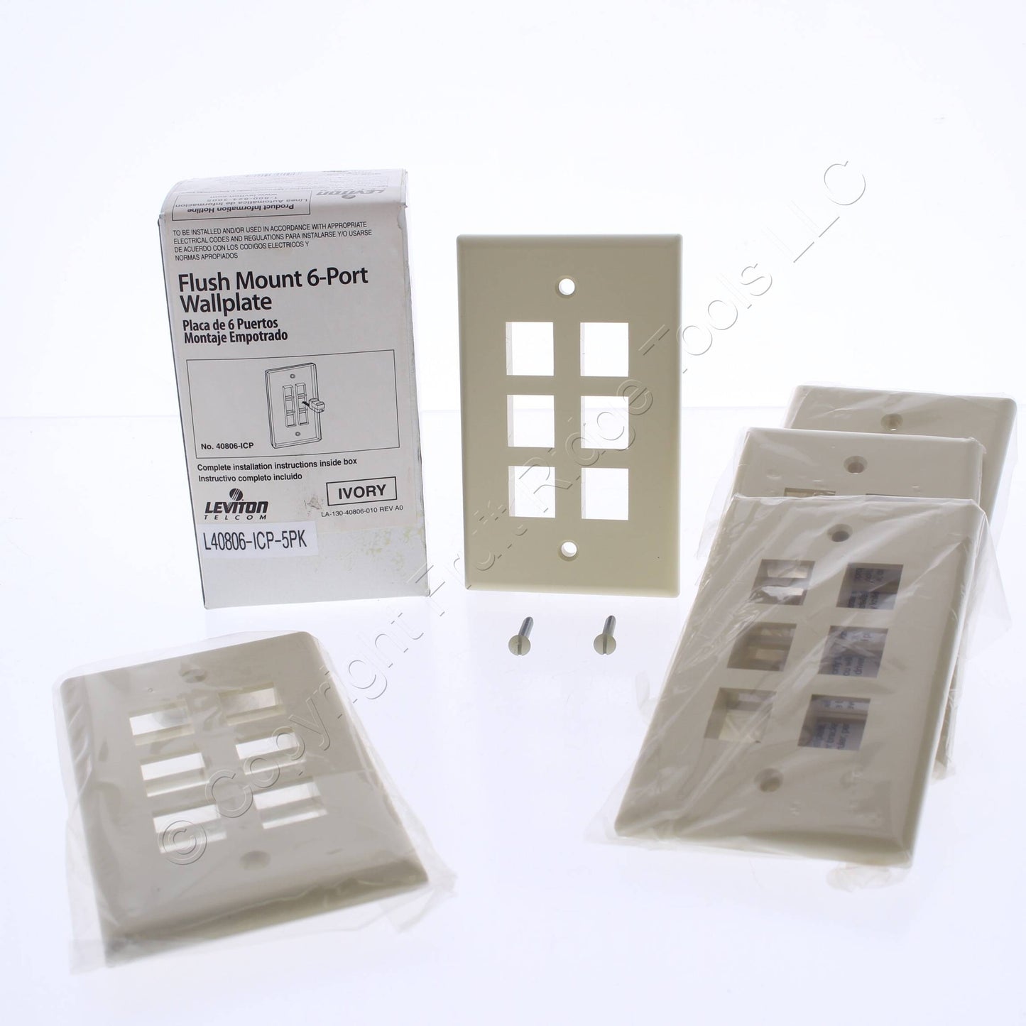 Leviton 40806-ICP Ivory Quickport 6-Port 1-Gang Wallplates 5-Pack