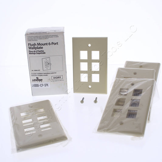 Leviton 40806-ICP Ivory Quickport 6-Port 1-Gang Wallplates 5-Pack