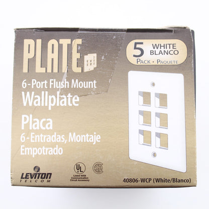 5 Leviton White Flush Mount Quickport 6-Port Wallplate Covers Housing 40806-W