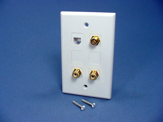 Leviton 40806-WK White Quickport Wallplate Phone Jack Cable RCA Coaxial Cable