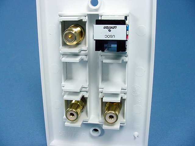 Leviton 40806-WK White Quickport Wallplate Phone Jack Cable RCA Coaxial Cable