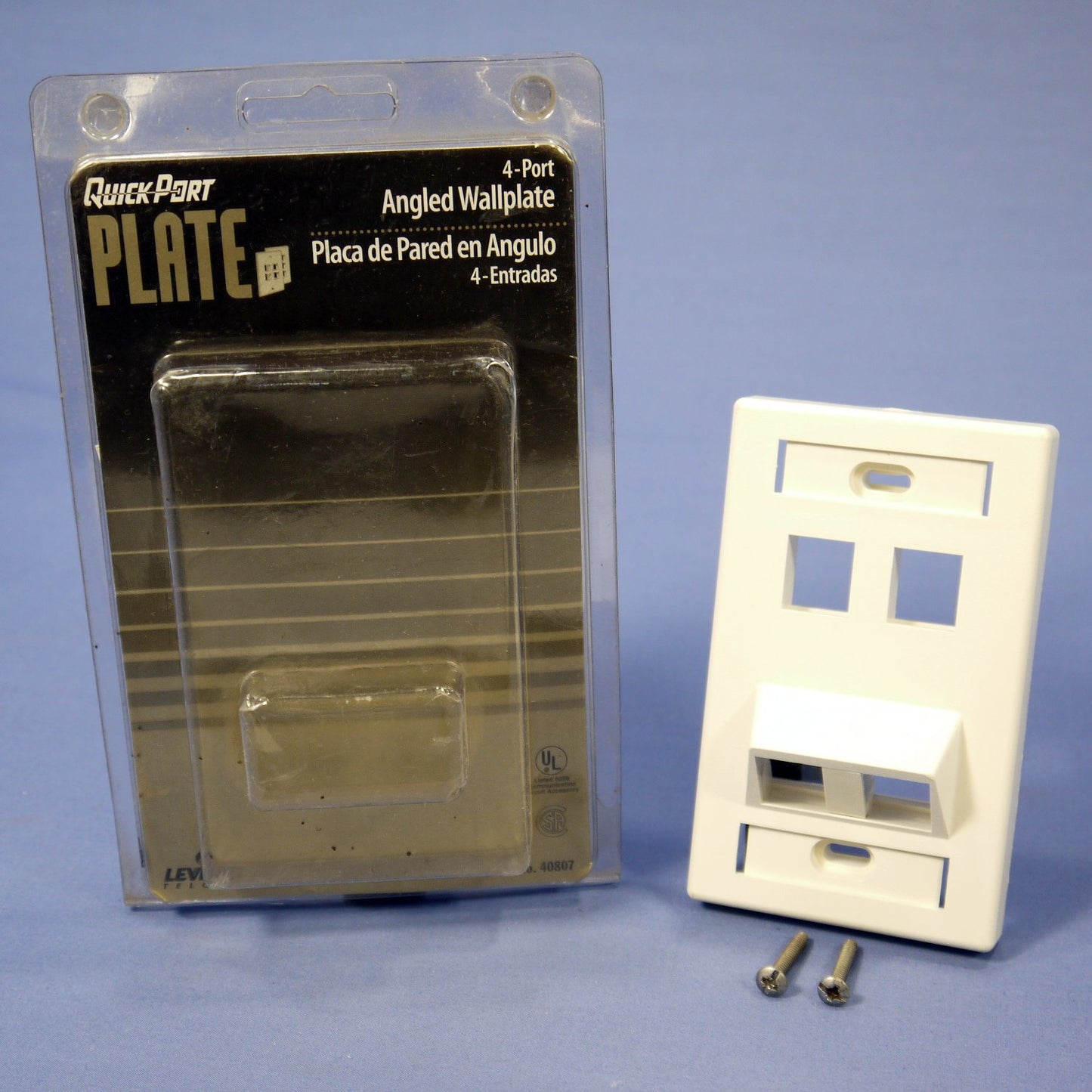 Leviton White 1G Quickport Angled 4-Port Wallplate Housing w/ ID Windows 40807-W