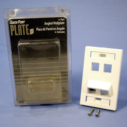 Leviton White 1G Quickport Angled 4-Port Wallplate Housing w/ ID Windows 40807-W
