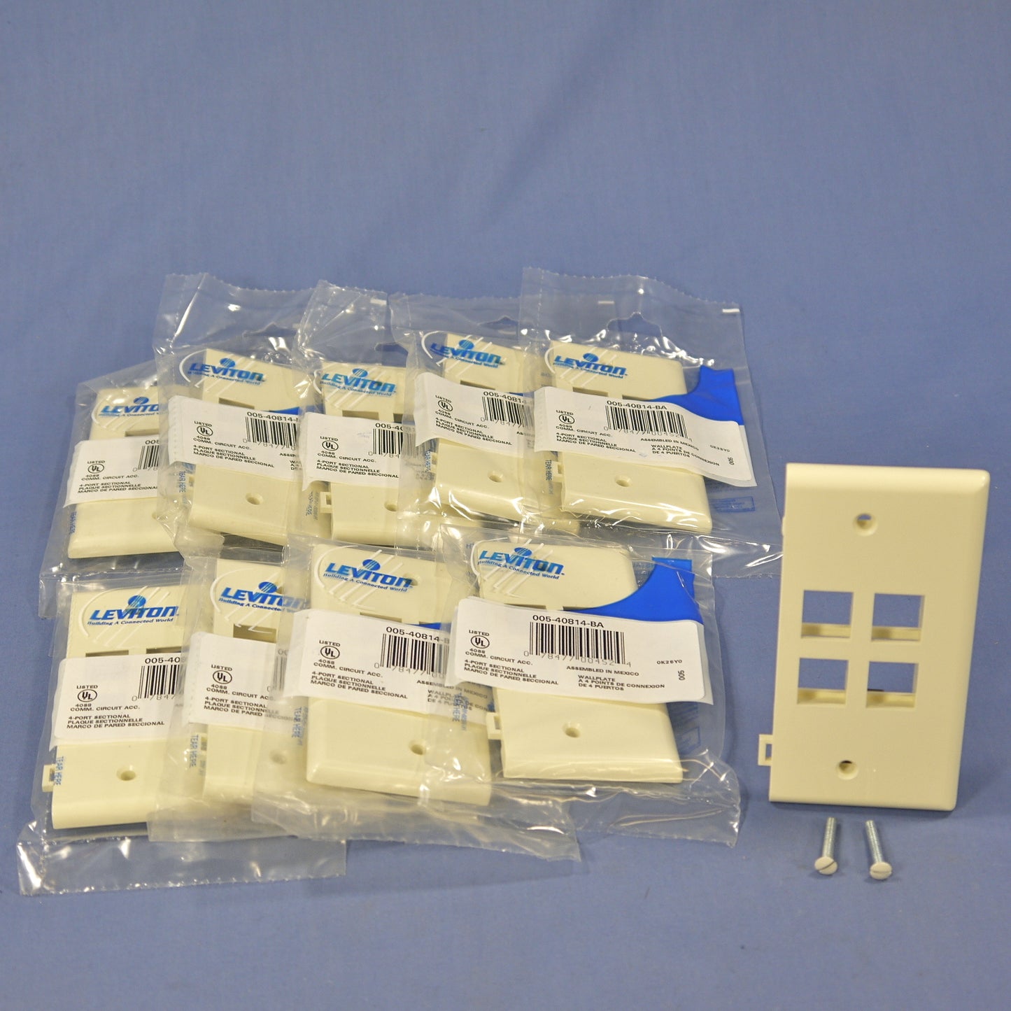 Leviton 40814-BA Almond Quickport 1-Gang 4-Port End Sectional Wallplates 10-Pack