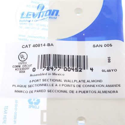 Leviton 40814-BA Almond 1-Gang Quickport 4-Port Sectional Nylon Wallplate Cover
