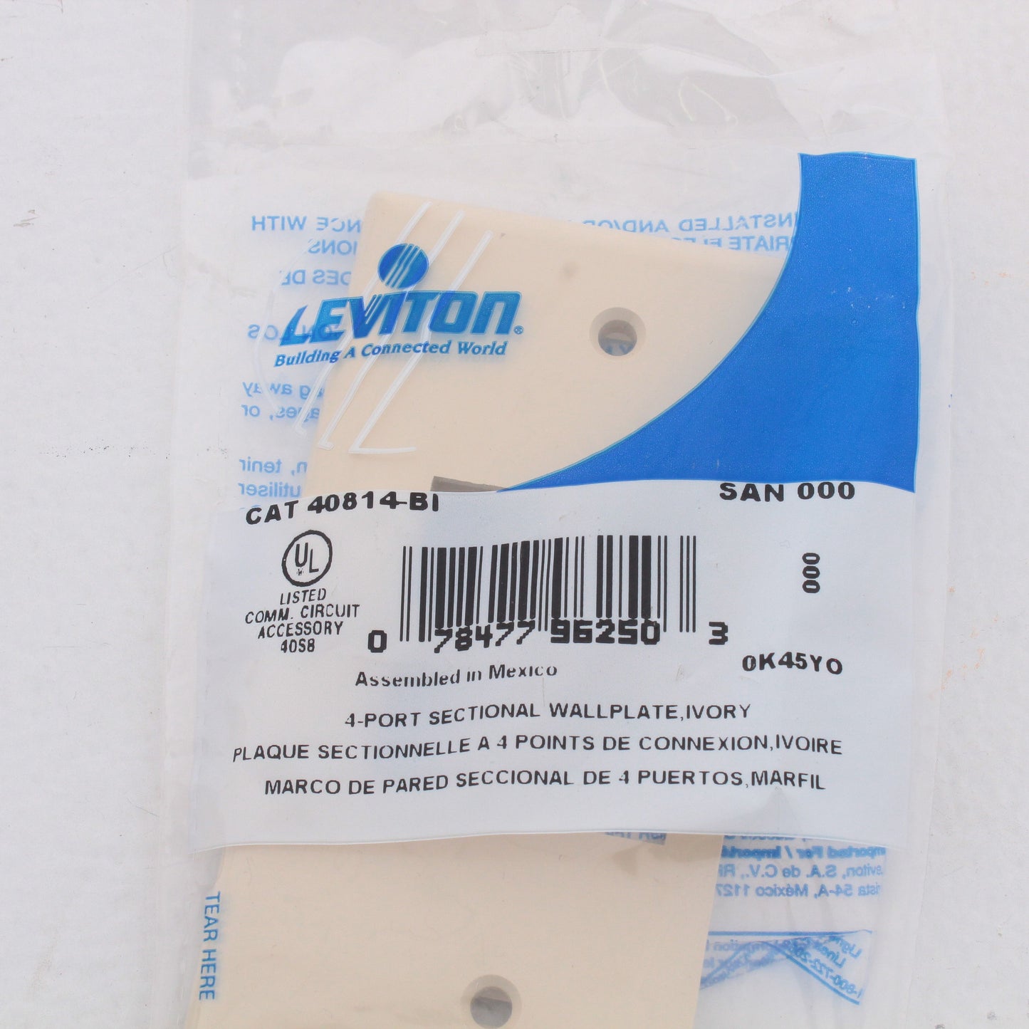 Leviton 40814-I Ivory 1-Gang Quickport 4-Port Data Section Nylon Wallplate Cover