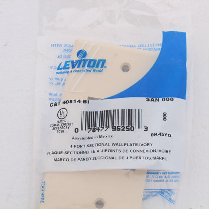 Leviton 40814-I Ivory 1-Gang Quickport 4-Port Data Section Nylon Wallplate Cover