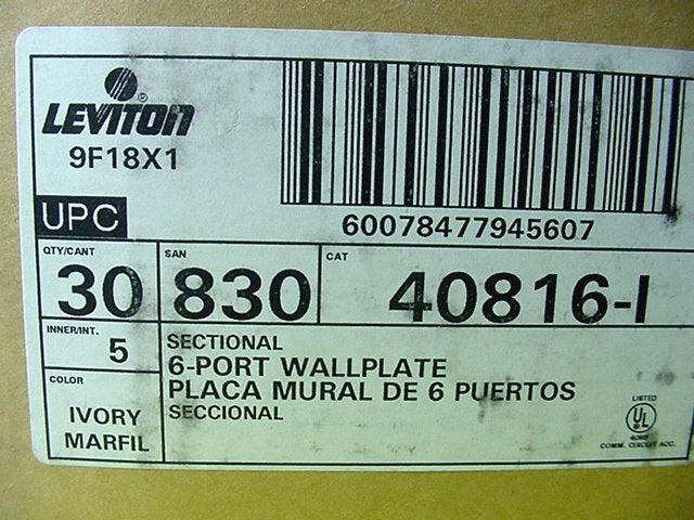 Leviton 40816-I Ivory 6-Port Quickport End Sectional Plastic Wallplates 30-pack