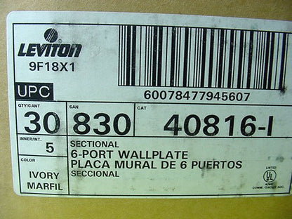 Leviton 40816-I Ivory 6-Port Quickport End Sectional Plastic Wallplates 30-pack