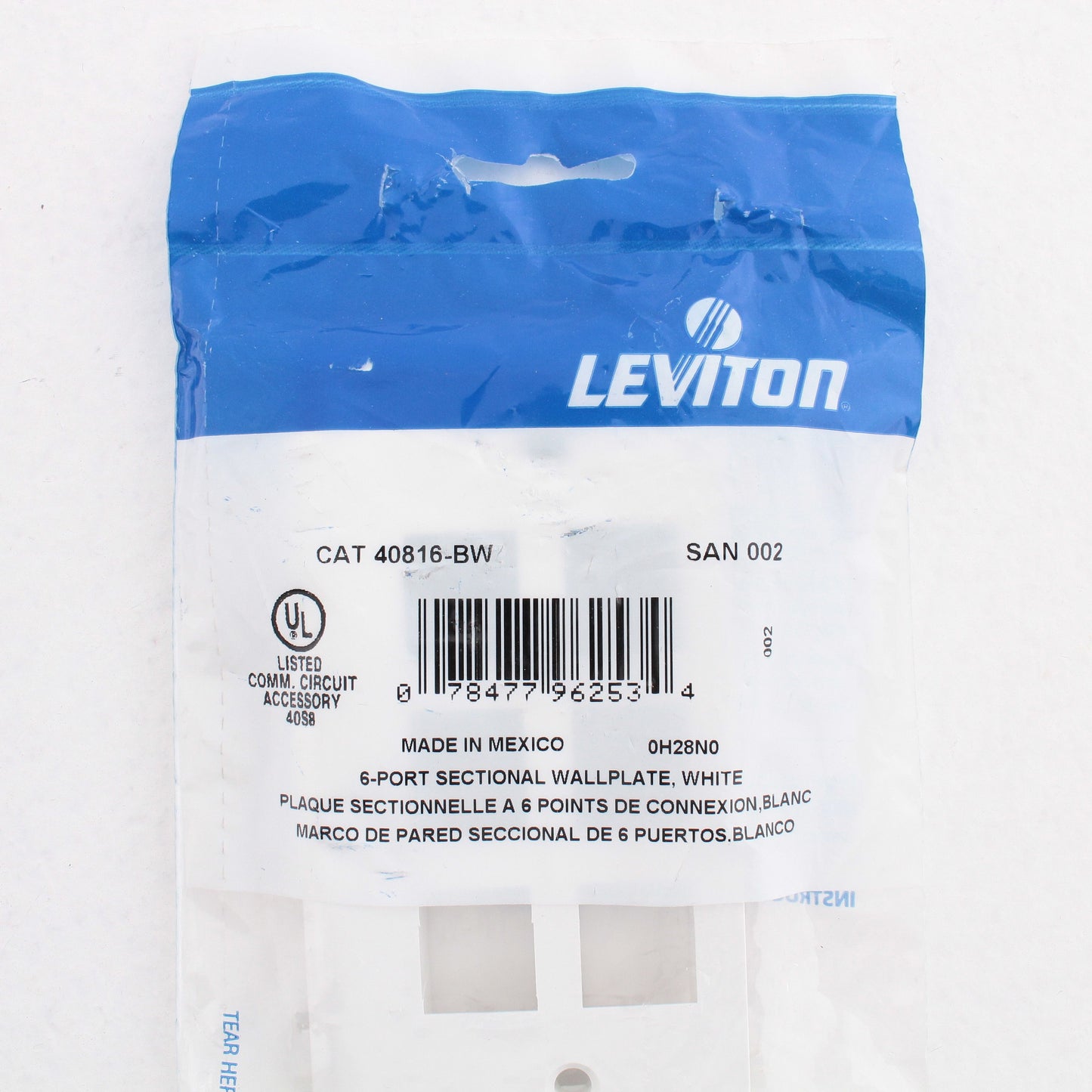 Leviton White 1-Gang Quickport 6-Port Sectional Flush Wallplate Cover 40816-W
