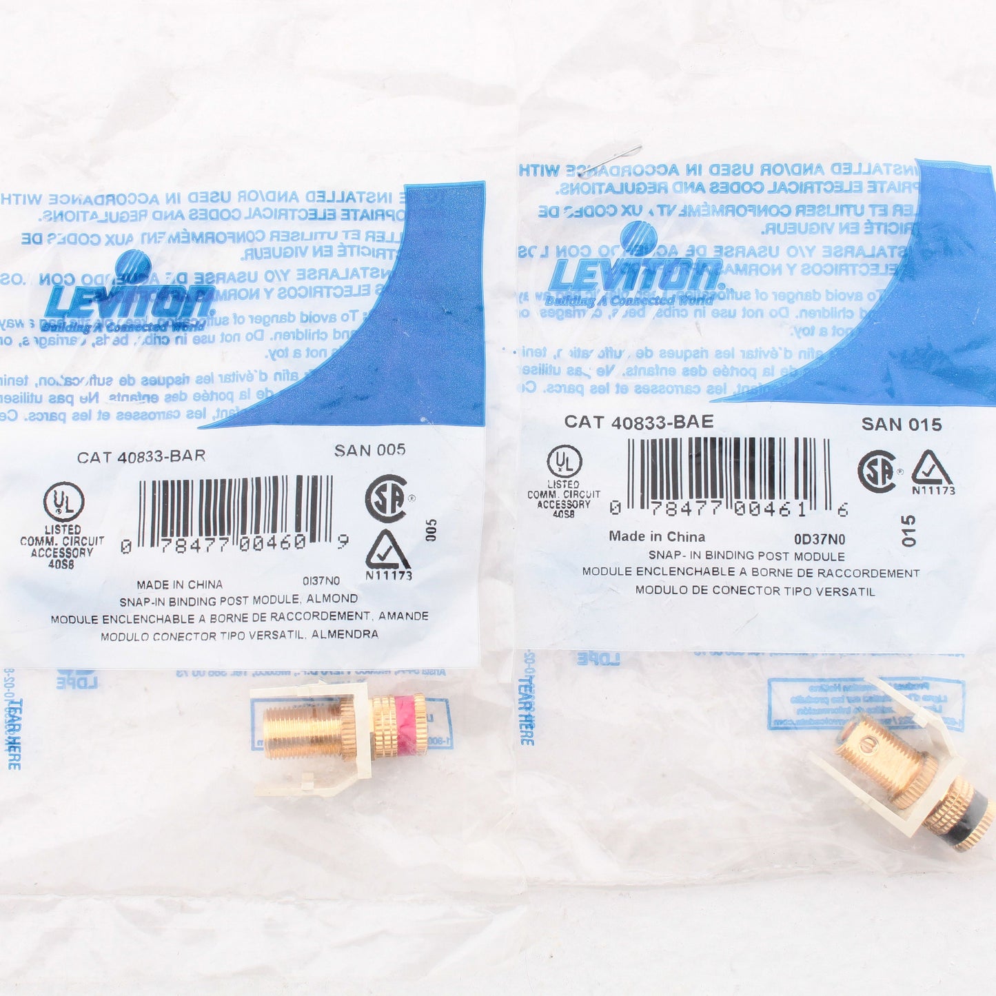 Pair Leviton Almond Quickport Stereo Audio Speaker Binding Post Jacks 40833-A