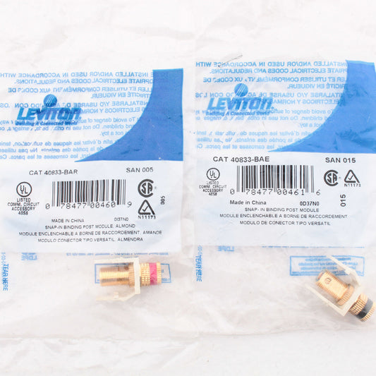 Pair Leviton Almond Quickport Stereo Audio Speaker Binding Post Jacks 40833-A