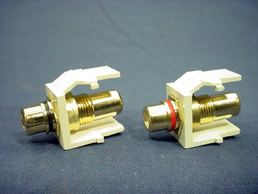 PR Leviton Almond Quickport RCA Jacks Gold Stereo Audio Black Red Stripe 40830-A