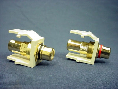 PR Leviton Almond Quickport RCA Jacks Gold Stereo Audio Black Red Stripe 40830-A