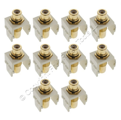 10 Leviton Almond Quickport Stereo RCA Jacks Gold White Stripe 40830-BAE