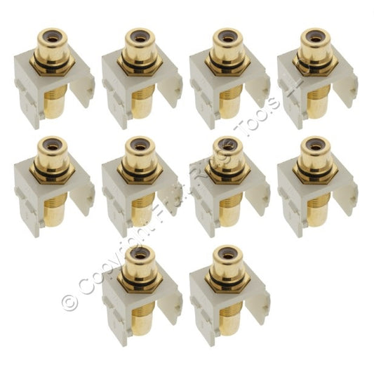 10 Leviton Almond Quickport Stereo RCA Jacks Gold White Stripe 40830-BAE