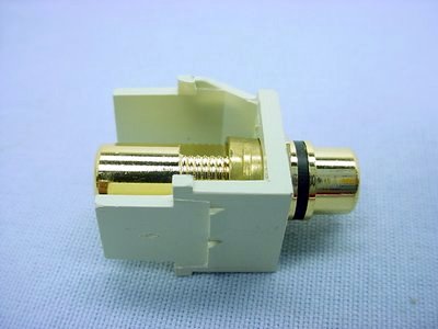 Single Leviton Almond Quickport Stereo RCA Jack Gold Black Stripe 40830-BAE