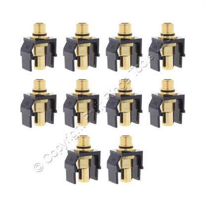 10 Leviton Brown Quickport Stereo RCA Jacks Gold Black Stripe 40830-BBE
