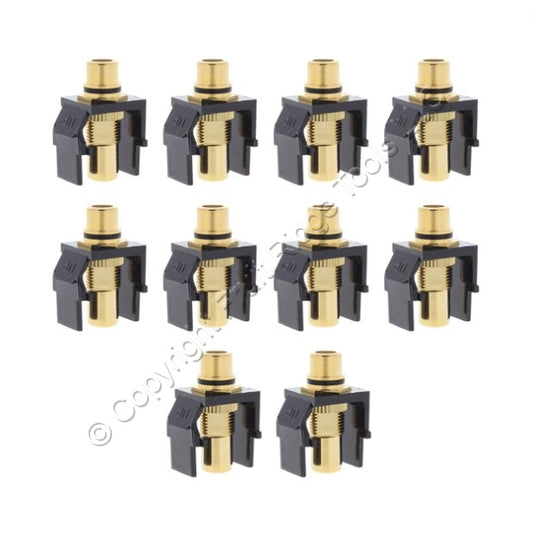 10 Leviton Brown Quickport Stereo RCA Jacks Gold Black Stripe 40830-BBE
