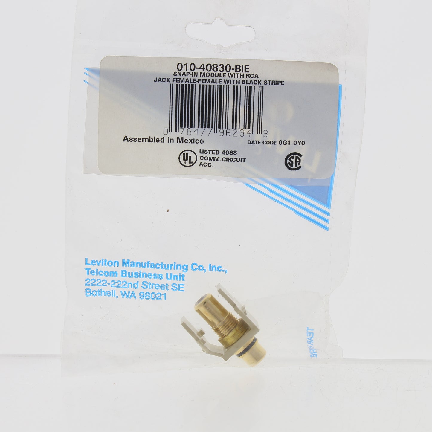 Leviton Ivory Quickport Stereo RCA Jack Gold Plated Black Stripe 40830-BIE
