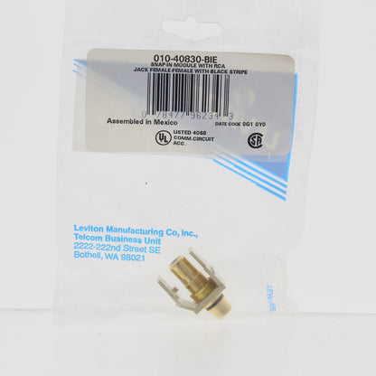 Leviton Ivory Quickport Stereo RCA Jack Gold Plated Black Stripe 40830-BIE