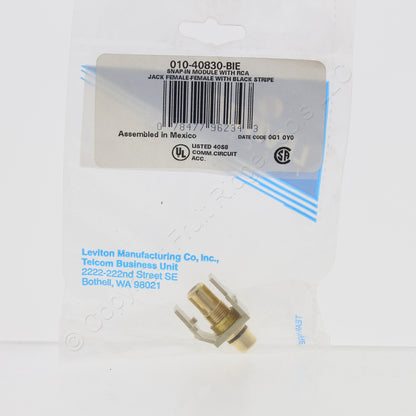 Leviton Ivory Quickport Stereo RCA Jack Gold Plated Black Stripe 40830-BIE