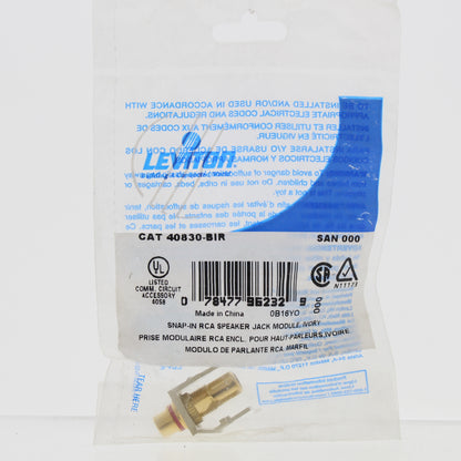 Single Leviton Ivory Quickport Stereo RCA Jack Gold Plated Red Stripe 40830-BIR