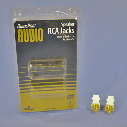Pair Leviton 40830 Ivory Quickport RCA Jacks Gold Stereo Audio Black/Red Stripe