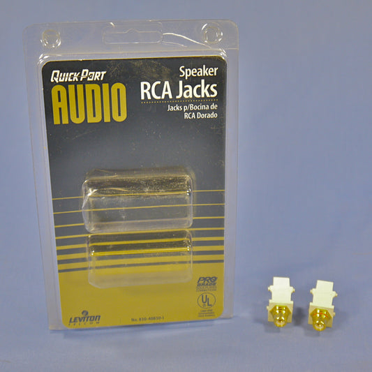 Pair Leviton 40830 Ivory Quickport RCA Jacks Gold Stereo Audio Black/Red Stripe