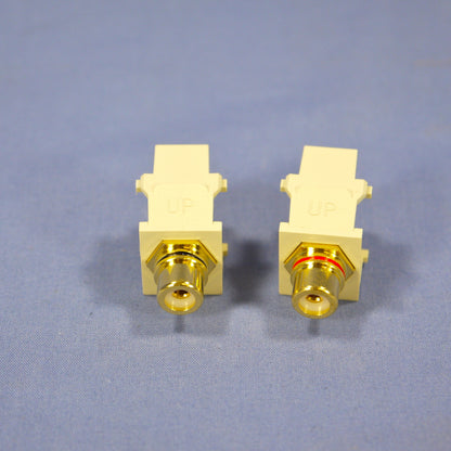 Pair Leviton 40830 Ivory Quickport RCA Jacks Gold Stereo Audio Black/Red Stripe