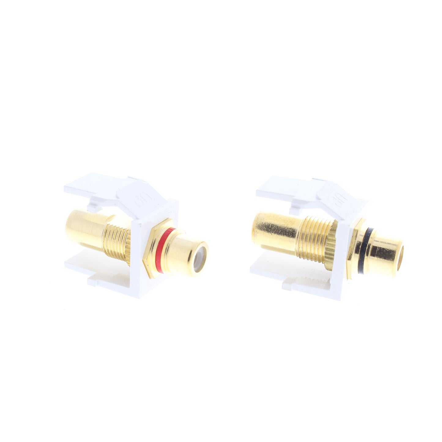Pair Leviton 40830-W White Quickport RCA Jacks Gold Audio w/Black & Red Stripe