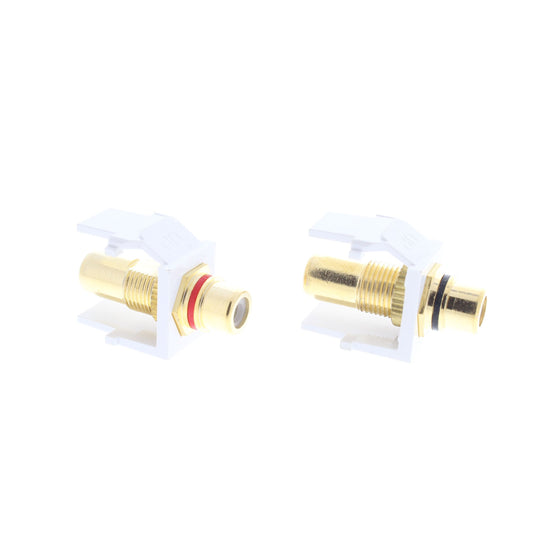 Pair Leviton 40830-W White Quickport RCA Jacks Gold Audio w/Black & Red Stripe