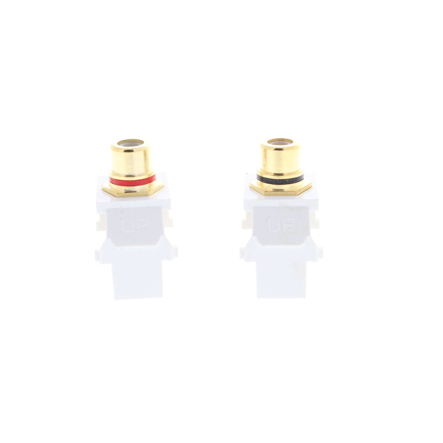 Pair Leviton 40830-W White Quickport RCA Jacks Gold Audio w/Black & Red Stripe