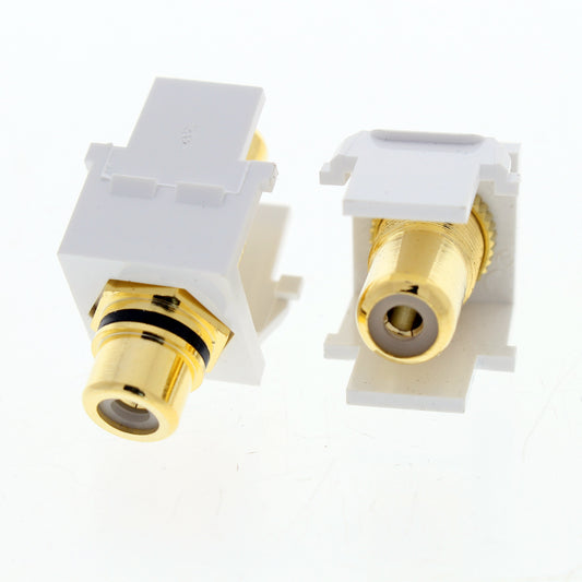 1 Pair Leviton White Quickport Audio Stereo RCA Jacks Gold Plated 40830-W