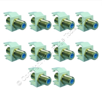 10 Leviton Almond Blue Center Quickport Gold Coaxial Cable Connector Jacks 40831