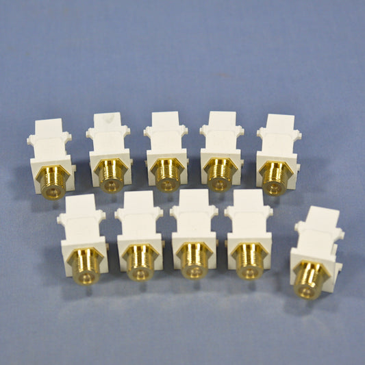 10 Leviton White Quickport Gold F-Type Coaxial Cable Connector Jack Coax 40831-W