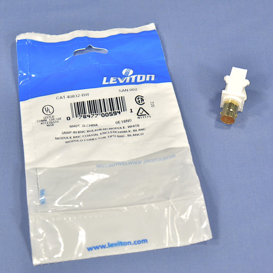 Leviton 40832-BW White Quickport Feed-Thru Female BNC Snap-In Gold-Plated Jack