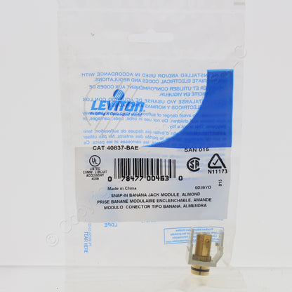 Leviton Almond Quickport Stereo Speaker Banana Jack Black Stripe 40833-BAE