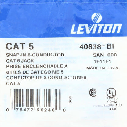 Leviton 40838-BI Cat 5 Snap-In 8-Conductor Cat 5 Jack