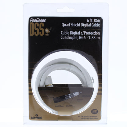 Leviton White Gold Plated Coaxial RG6 Quad Shield Digital Cable 6 Ft 40871-6W