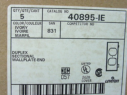 Leviton 40895-IE Ivory Sectional End Duplex Receptacle Nylon Wallplate Cover 5pc
