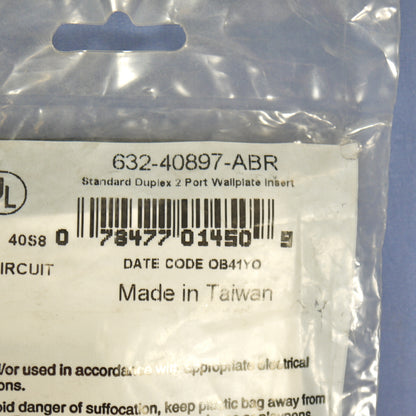 Leviton 40897-ABR Almond Snap-In Quickport 2-Port Wallplate Insert Duplex 106