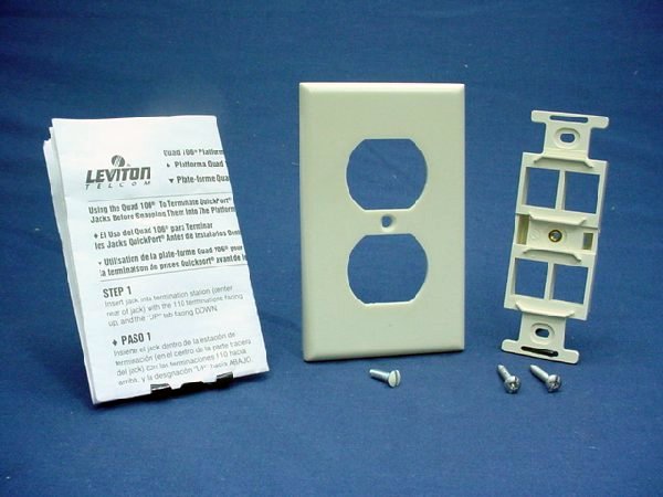 Leviton Quickport Snap-In 4-Port Wallplate Insert Duplex 106 Almond 40898-ABR