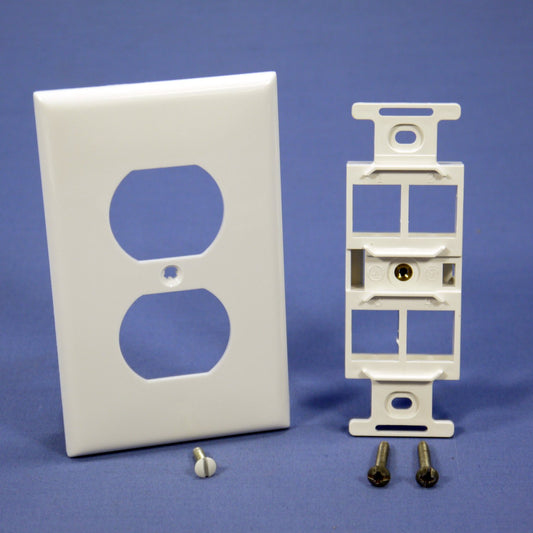 Leviton 40898-WBR White Quickport 4-Port Wallplate Insert Duplex Quad 106 Cover