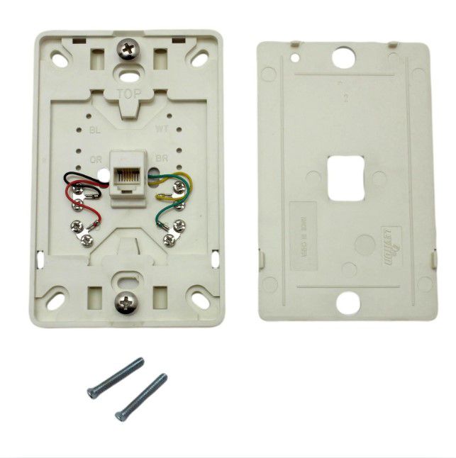 Leviton 40914-A Almond Wall Phone Mounting Plate Telephone Jack 4-Wire 1-Gang